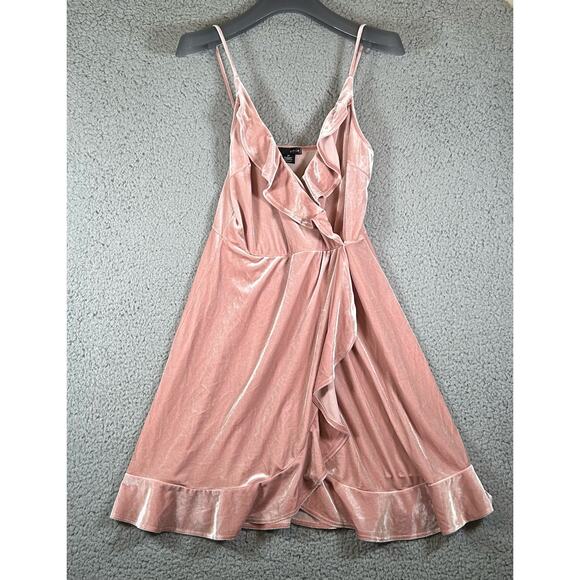 Aqua Dress Women M Pink Velvet Ruffled Sleeveless Made in U.S.A, Barbie Core - Picture 3 of 9